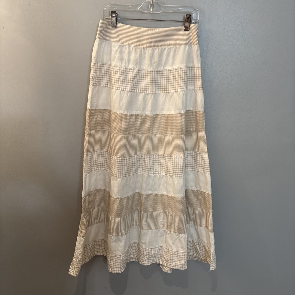Vintage Old Navy Y2K Maxi Skirt Sz 2 White Beige Cotton Tiered Boho Festival